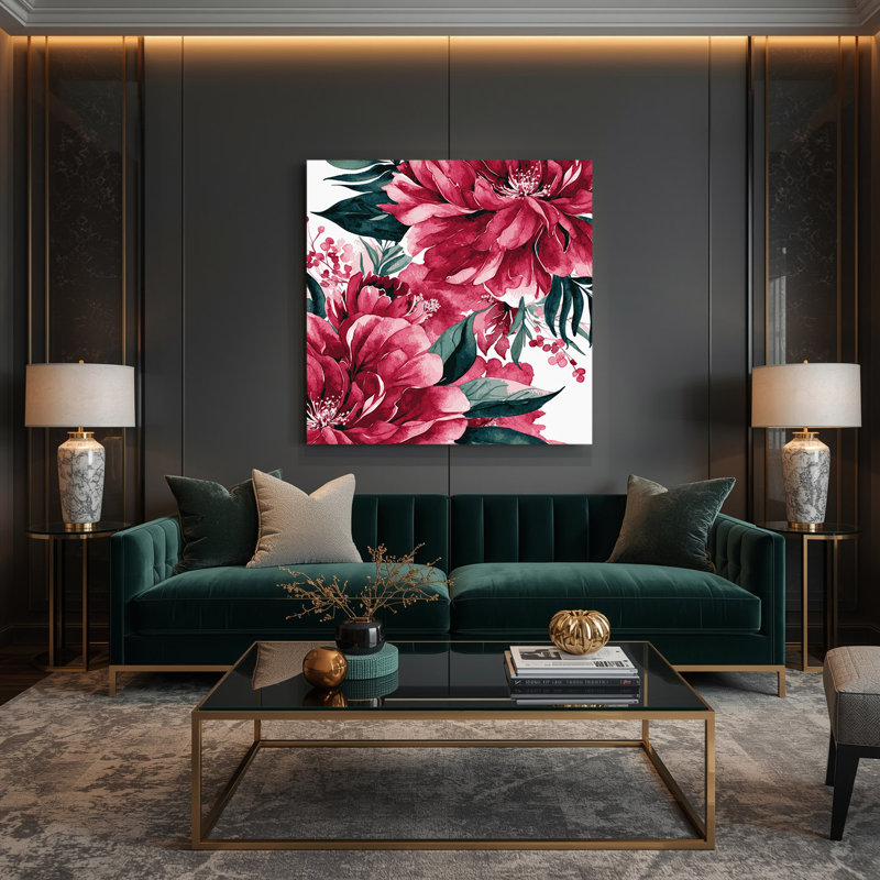 Aquarelle, art floral sur toile rose, 8" H x 8" W
