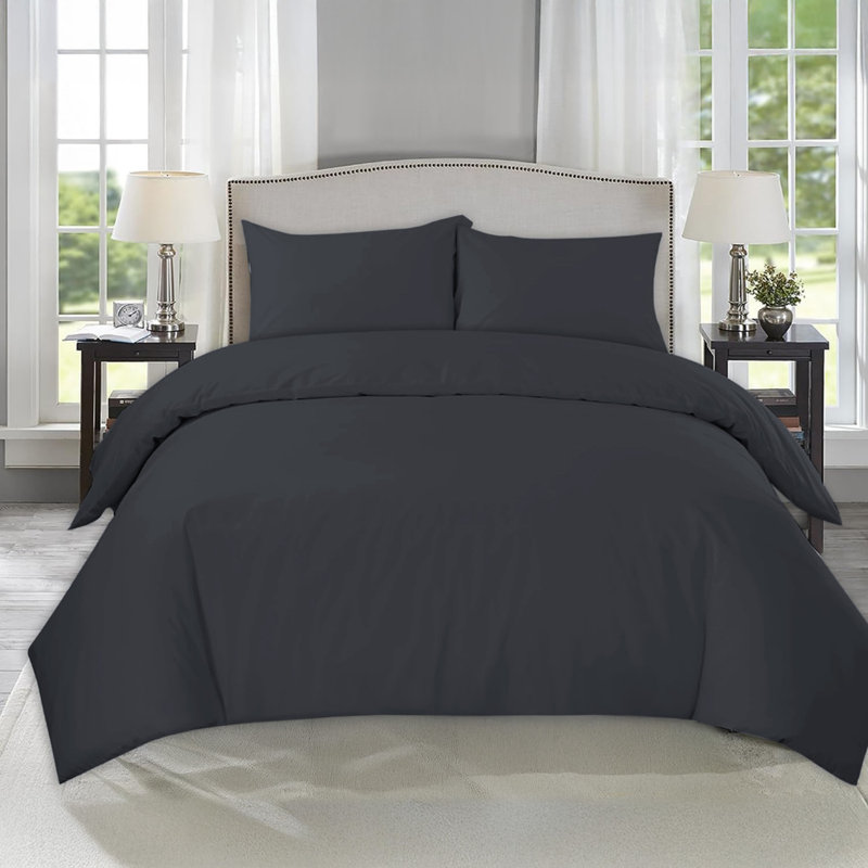 Microfiber No Pattern Duvet Cover Set with Pillowcases, Single Duvet Cover + 2 Standard Pillowcases, Charcoal