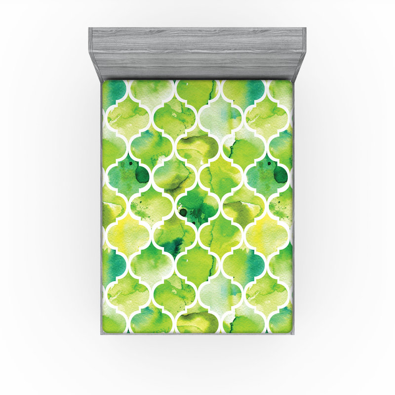 Drap-housse orange Ambesonne, Vert lime / jaune / treillis blanc, Drap-housse très grand californien