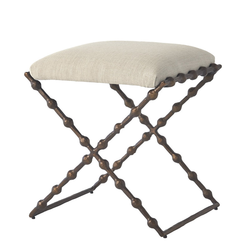 Elder Accent Stool, Black, Linen Blend, Gray