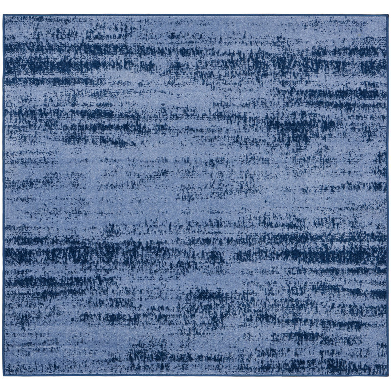 Machine Woven Chenille Indoor/Outdoor Area Rug in Blue/Denim, Square 5'
