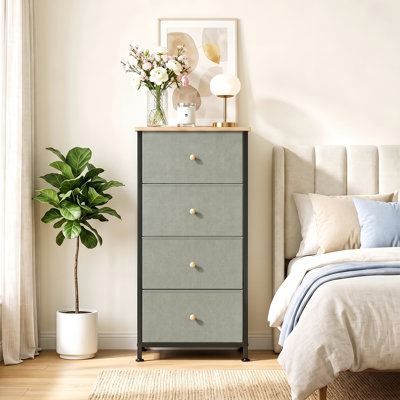 Dresser With 4 Drawers, Storage Tower, Organizer Unit, Vintage Furniture Fabric Dresser For Bedroom, Hallway, Entryway, Closets