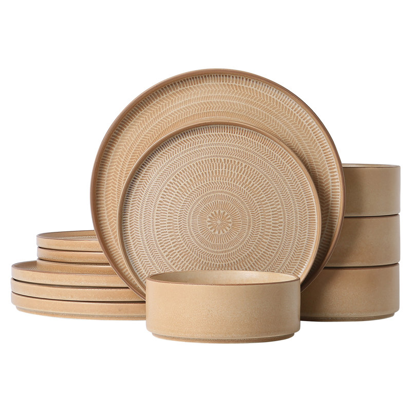 Alofmo Antique Vein 12 Piece Stoneware Dinnerware Set, Service For 4