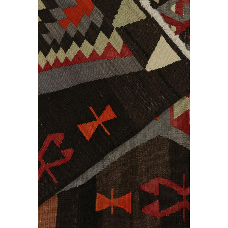 Hand Knotted Wool Geometric Area Rug in Black/Red/Beige