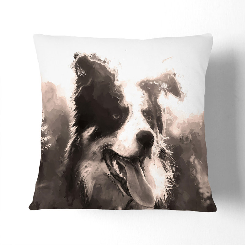 Border Collie Dog In A Meadow In Abstract Square Throw Cushion, 55cm H x 55cm W x 20cm D