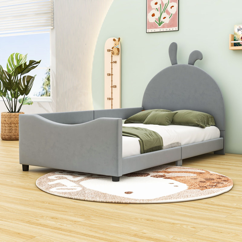 Wood Twin Upholstered Daybed with Headboard, Grey