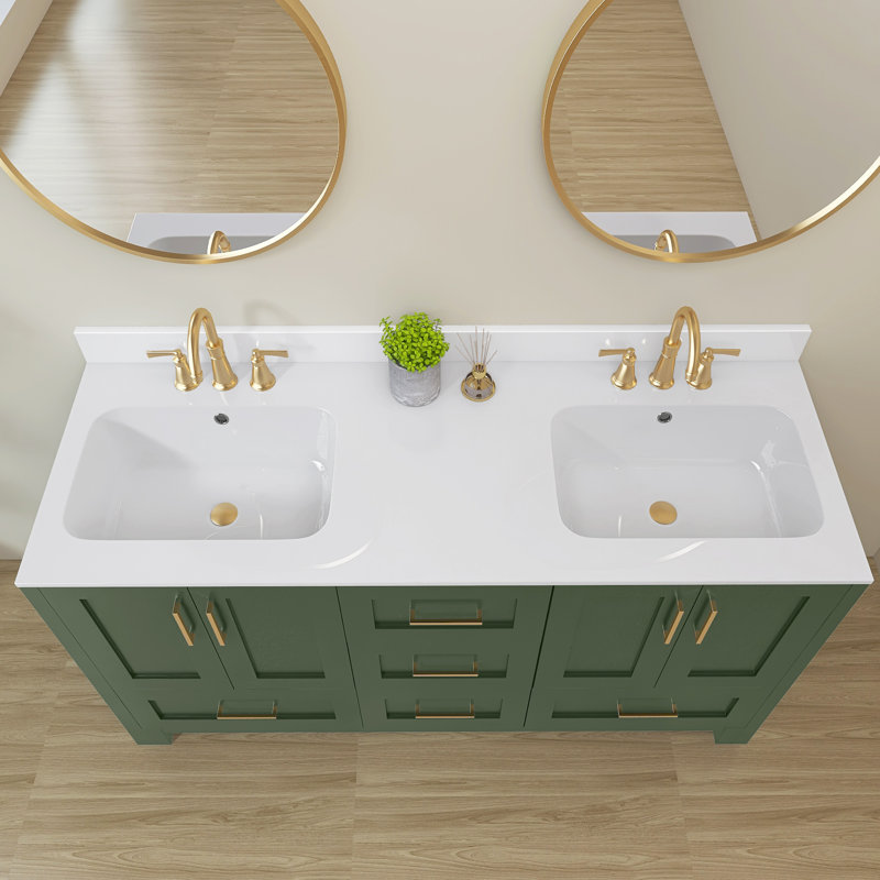 60 po Dosseret de meuble-lavabo Support pour meuble-lavabo à dossier blanc lustré, double 30 po Combo