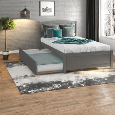 Lits simples en bois de taille compacte, plateforme grise moderne avec lit gigogne