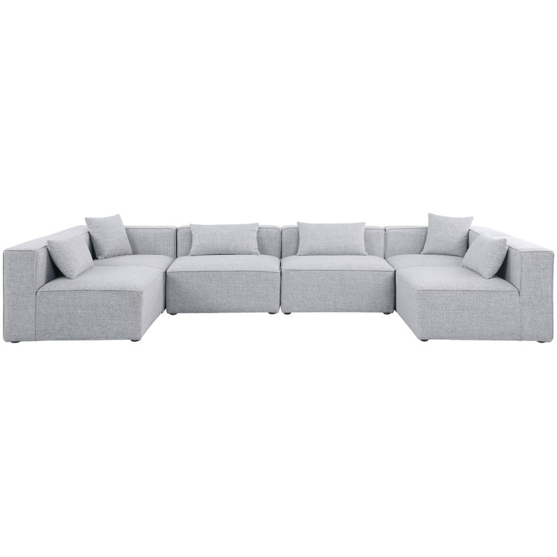 Olayemi Upholstered U-Shaped Sectional Reversible, Grey Linen Textured Fabric