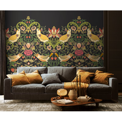 Birds, Fruit and Foliage Black Wall Mural