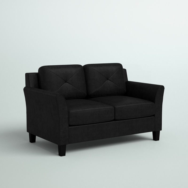 Lourdez Upholstered 56.3'' Loveseat, Black Microfiber, 2, 32.7"H x 56.3"W x 31.5"D