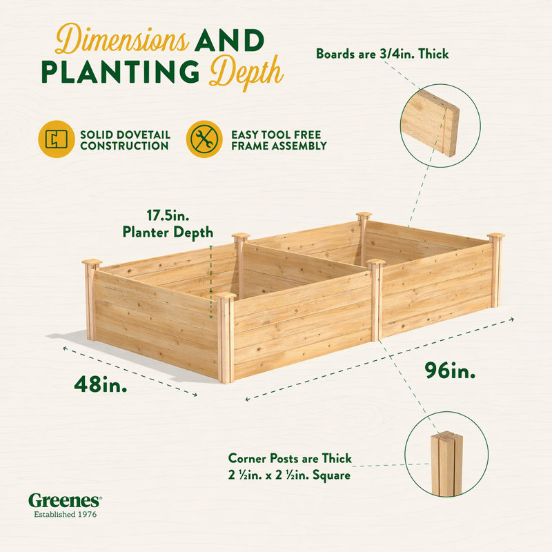 Katsuyoshi Wood Raised Garden Bed, 17.5" H x 96" W x 48" D, Cedar