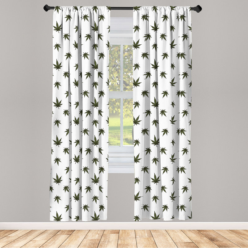 Rideaux 4 panneaux East Urban Home Botanical, répétition de feuilles de chanvre, vert foncé et blanc, L 56 po x L 95 po