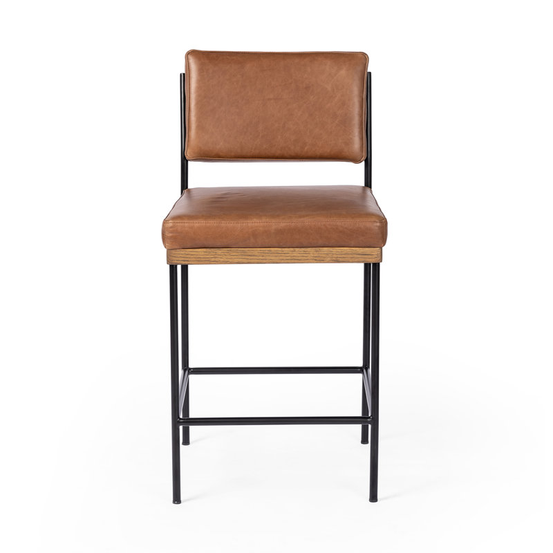 Tabouret Popovich, Châtaignier Sonoma / cuir véritable, Tabouret de comptoir (siège d'une hauteur de 26,4