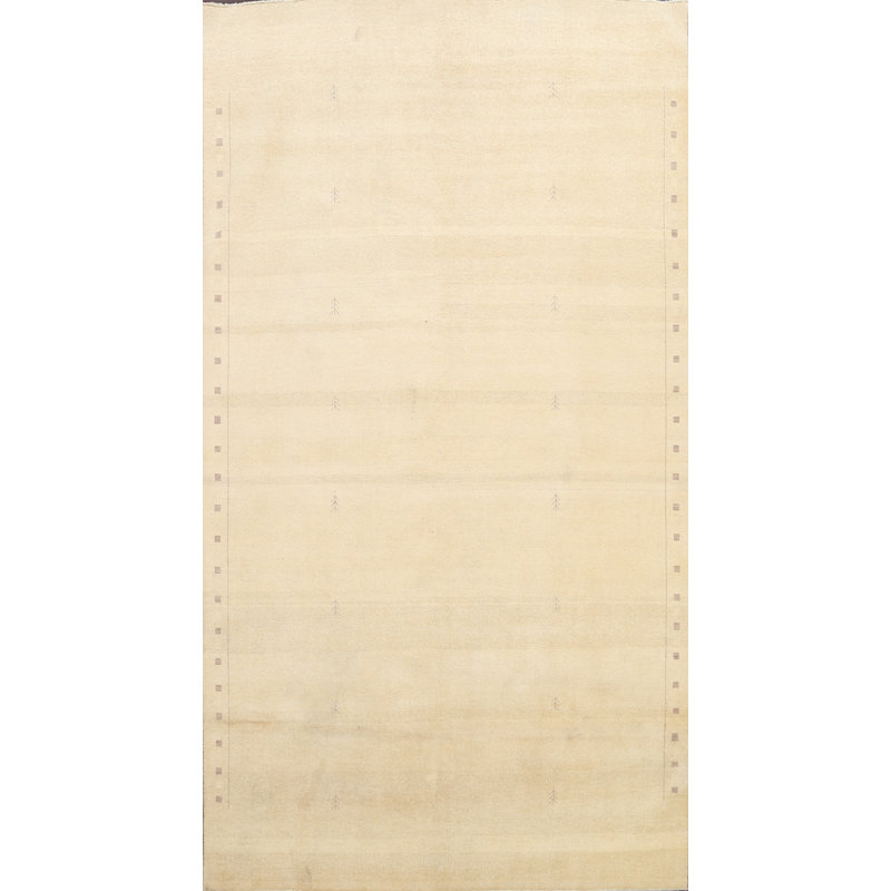 Tapis crème en laine noué à la main de conception unique 6 pi 5 po x 10 pi New Age
