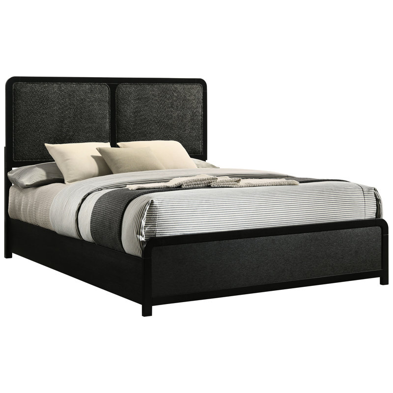 Lit très grand tapissier noir de style Mid-Century moderne, housse, tête de lit gris anthracite et pieds de support stables, style moderne, tissu anti-rayures, base