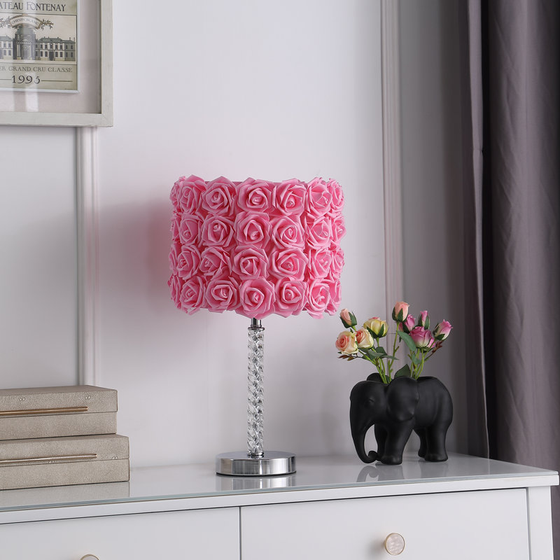 Everitt 18.25" Roses in Bloom Acrylic / Metal Table Lamp, Pink