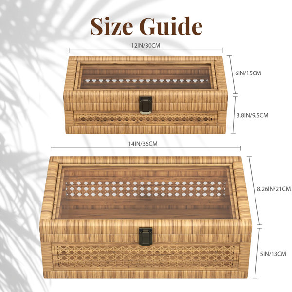 NFusion Rattan Decorative Storage Boxes with Lids Set of 2, Boho Woven ...