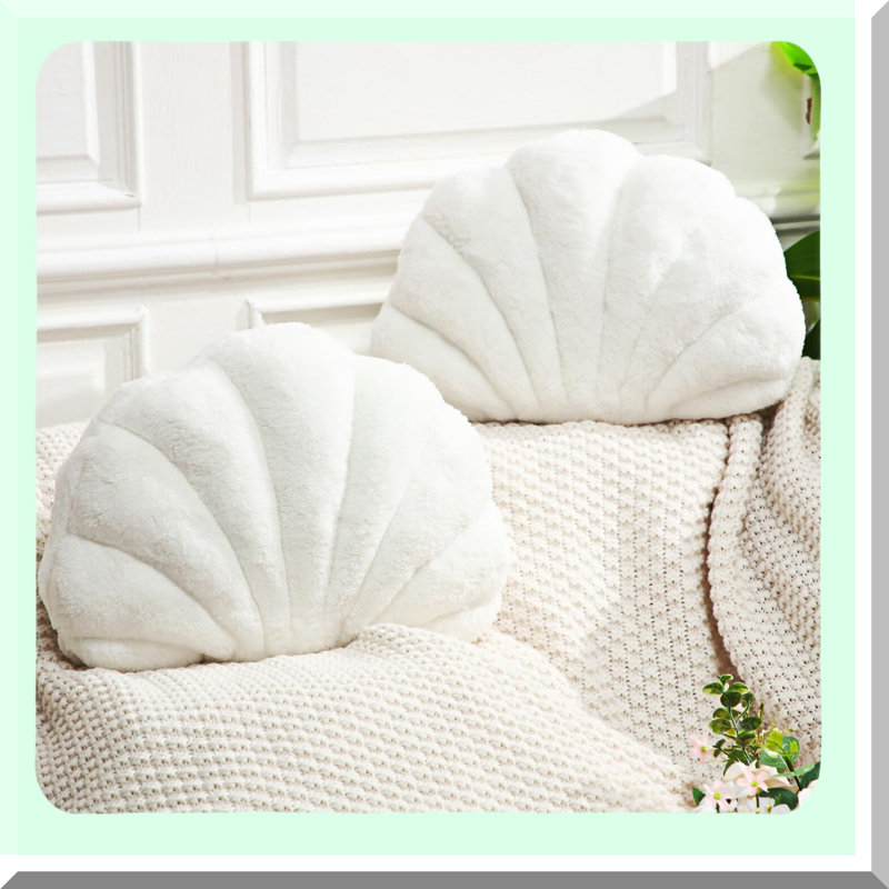 Seashell Dream Pillow Set - Soft Shaped Decorative Cushions for Bedroom & Living Room - Coastal Home Decor Accent in White Color