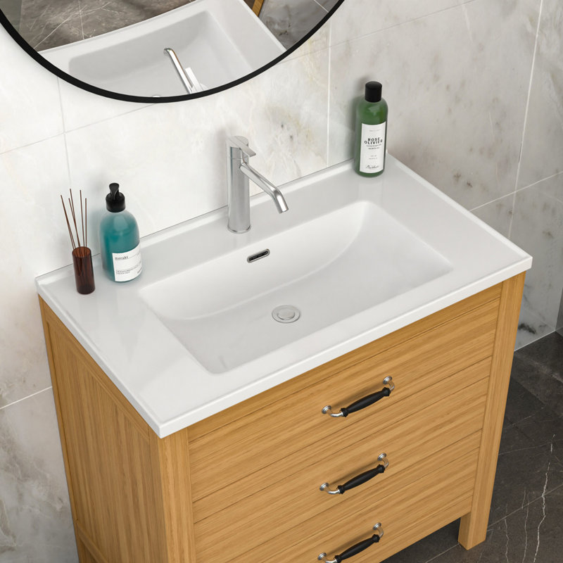 Plateau de meuble-lavabo simple blanc 35 po x 20 po avec 1 trou de robinet et trop-plein (lavabo seulement)