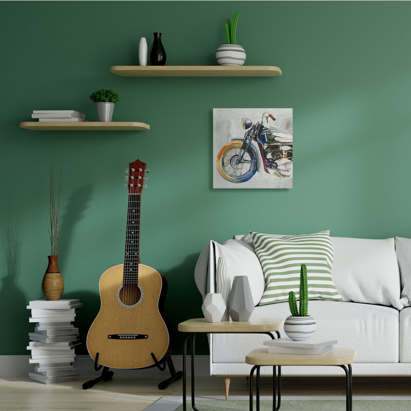 Motifs d'aquarelle expressifs de motocyclette par Annie Warren - impression, Toile tendue, H 24 po x l 24 po x P 1,5 po