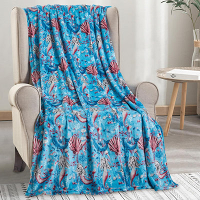 Elegant Comfort Lightweight Printed Throw Blanket- All Season, Ultra Soft, Cozy And Plush- Decorative Throw Blankets, Perfect For Lounging, 50 X 60 Inches, Mermaid, Throw Blanket