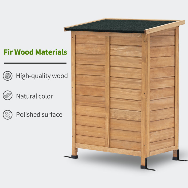 Natural Fir Wood Outdoor Storage Cabinet with Double Doors