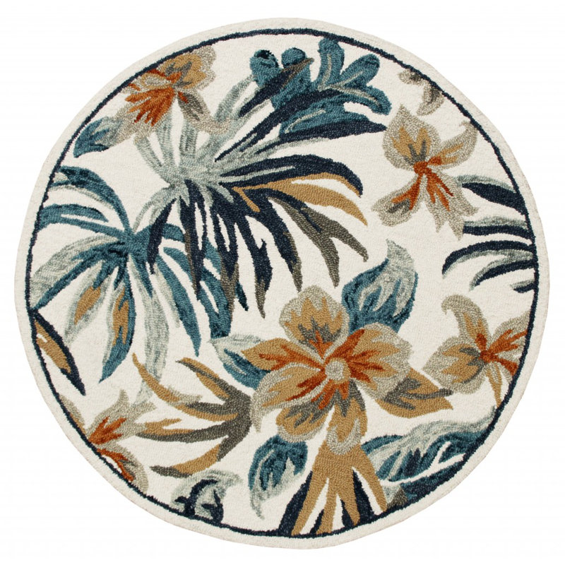 Jennings Way Hand Tufted Wool Floral Indoor Rug, Round 4'
