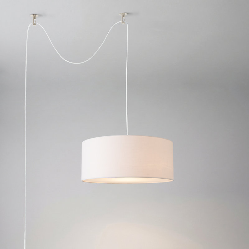Lampe extensible 15 po - Acier nickel satiné, base en acier, abat-jour tambour en lin blanc, à intensité variable