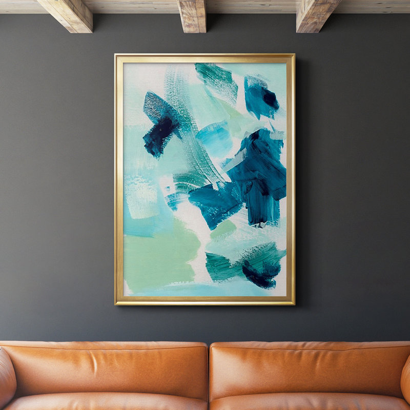 «Teal Composition II», reproduction encadrée de qualité supérieure - prête à être accrochée, Or