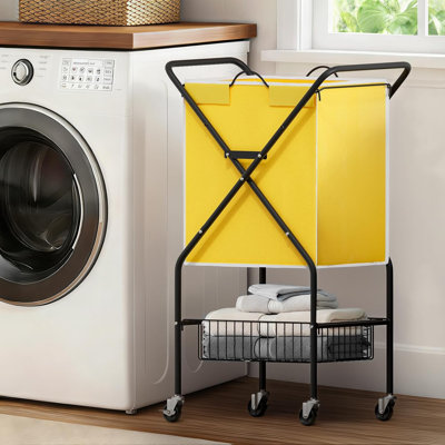 Panier à linge: Chariot à linge sur roulettes de 88 litres avec cadre en métal pliable et doublure amovible résistante à l'eau; 36 pouces de hauteur avec poignées