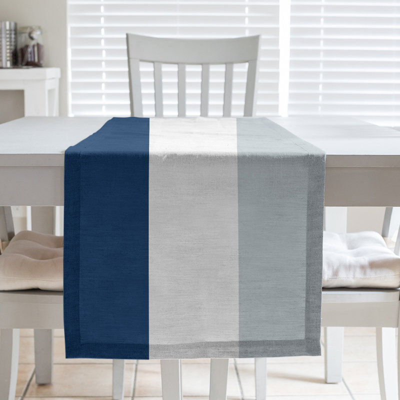 Miami Basketball Table Runner, 90" L x 16" W, Navy Blue/White/Silver, Cotton Twill