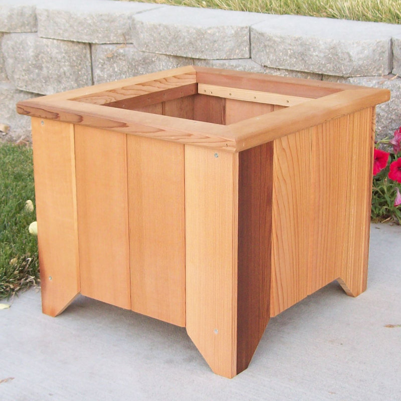 Cabool Handmade Wood Planter Box, Cedar Stain, 17" H x 21" W x 20" D