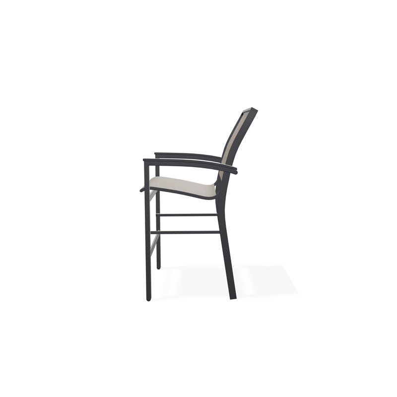 Bazza Sling Aluminum Frame Balcony Height Stacking Café Chair with Marine Grade Polymer Arm Accent, Black, Augustine Shadow