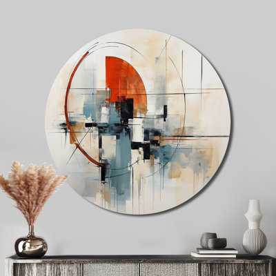 Élégance colorée de style Mid-Century abstrait II - Art abstrait rond en métal
