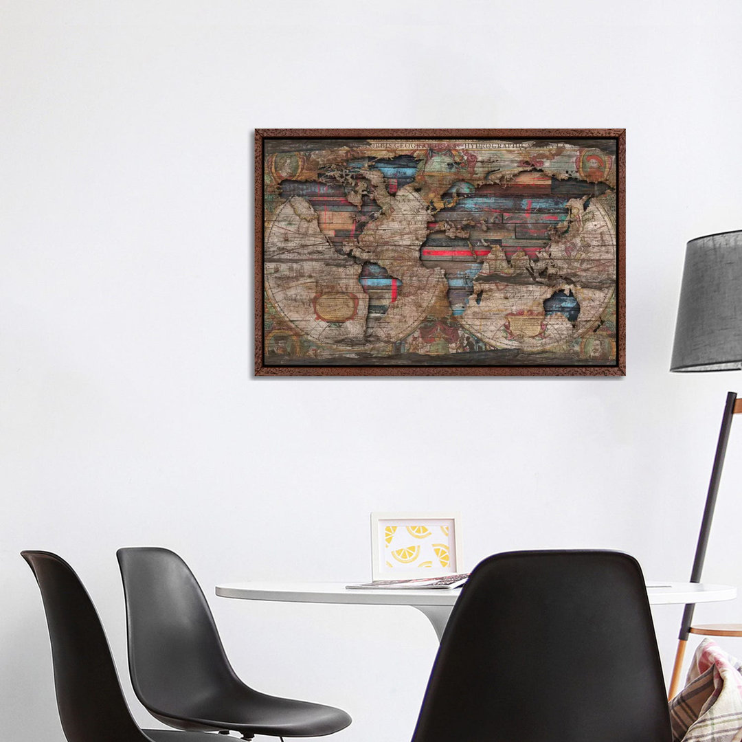 Leinwandbild Distressed World Map von Diego Tirigall