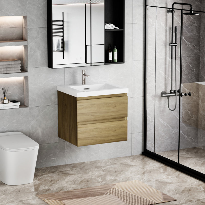 Meuble-lavabo 24 po avec résine et tiroir, Chêne
