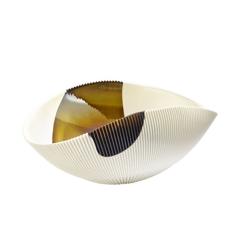 Bol plissé - Rayures bronze, H 8,5 po x l 19,5 po x P 12 po