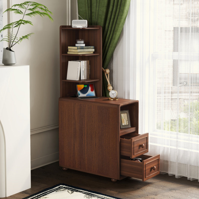 End Table With Drawers, Corner Table With Open Shelves, Tall Side Table For Bedroom And Corner