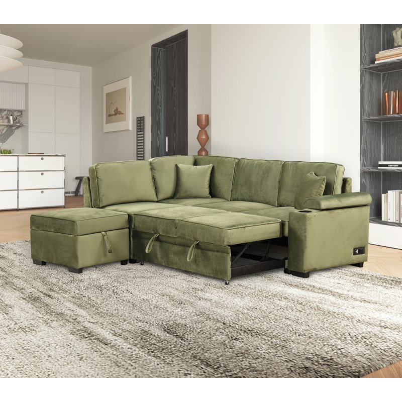Shanet 87.4'' Velvet Sleeper Sofa, Green Velvet
