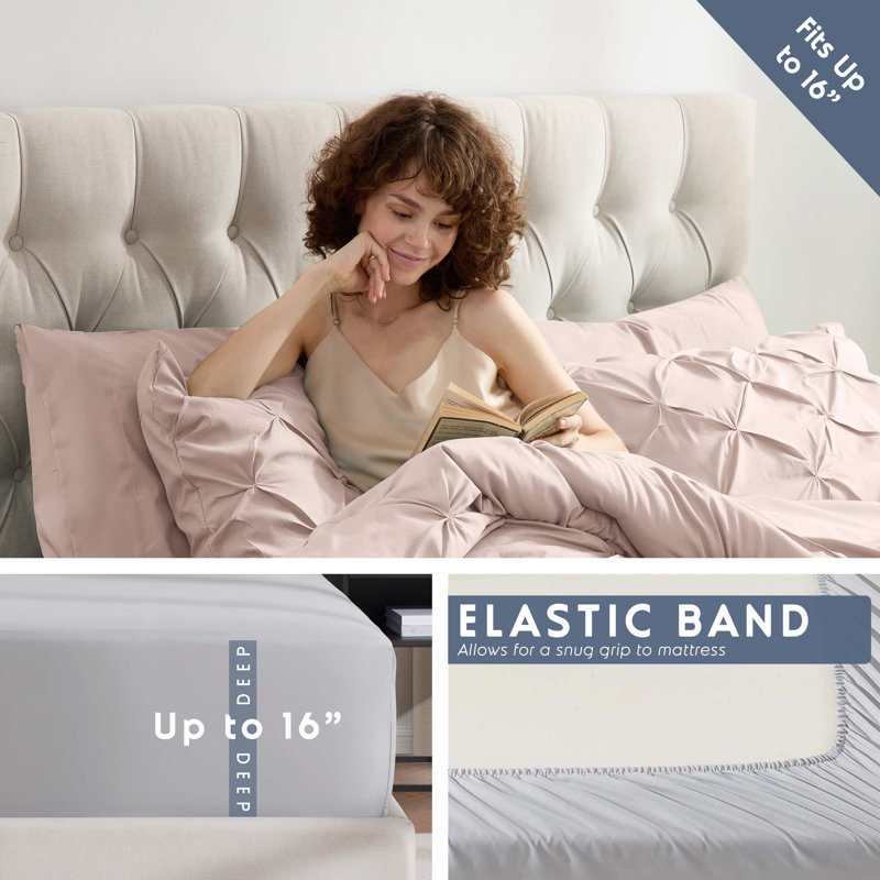 Bed-in-a-Bag Pinch Pleat Comforter Set with Bed Sheets & Down Alternative Pillows, King Comforter + 8 Additional Pieces