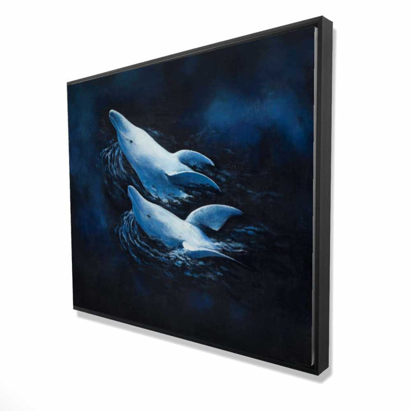 Deux dauphins nageant | Décoration encadrée en toile pour le salon