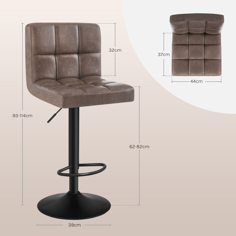 Deristin Swivel Upholstered and Faux Leather Adjustable Height Bar Stool, 4, Dark Brown