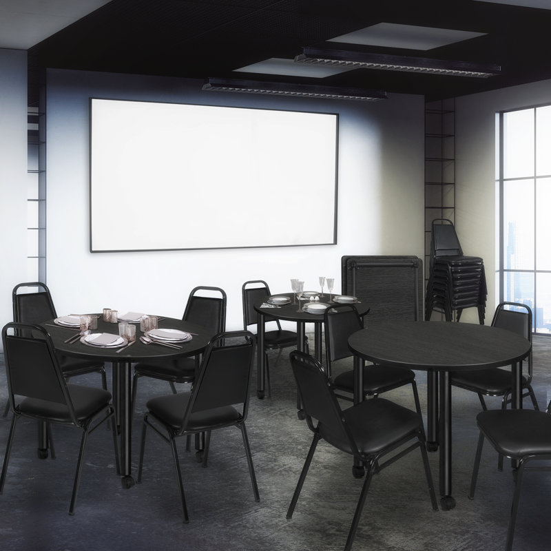 Ash Grey & White 48" Round Mobile Dining Table with Locking Casters