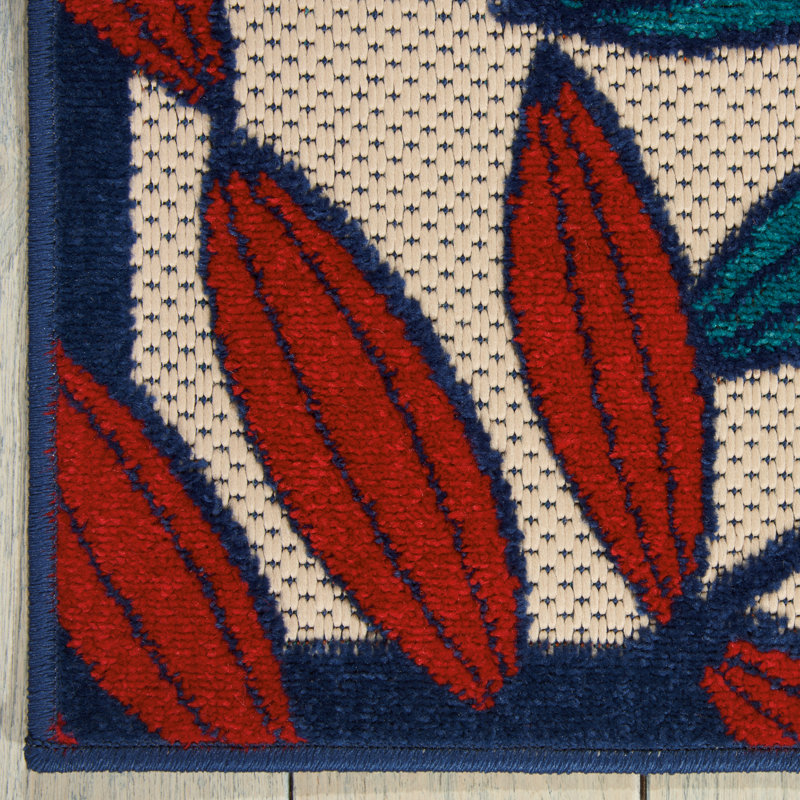 Tapis or, vert et bleu à motif floral pour l'intérieur et l'extérieur Eaglin, Rectangle 9 pi 6 po x 13 pi