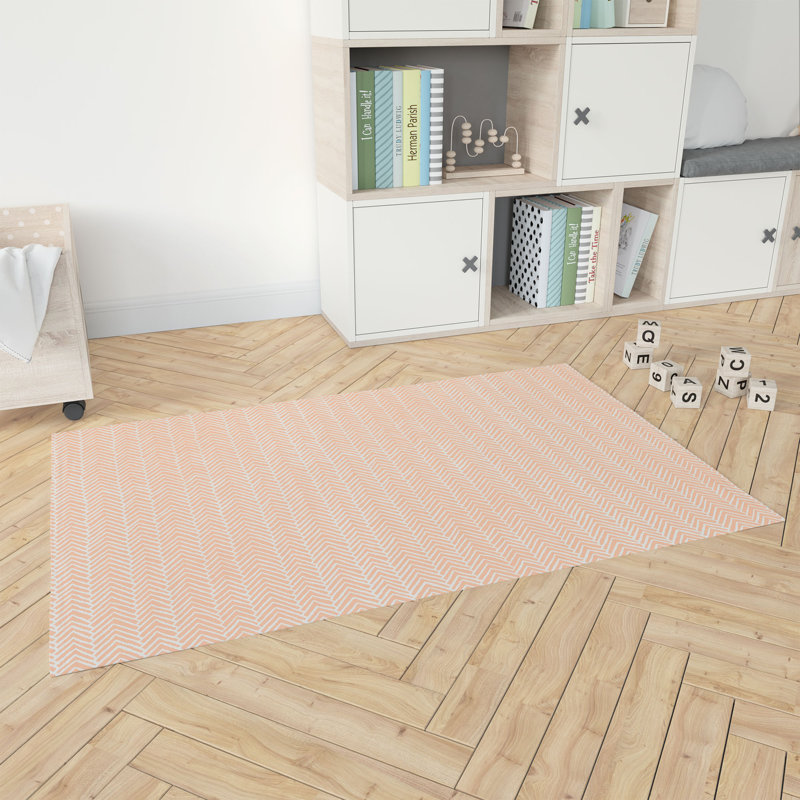 Chevron Snug Activity Mat, Rectangle 3' x 5', Peach/Orange