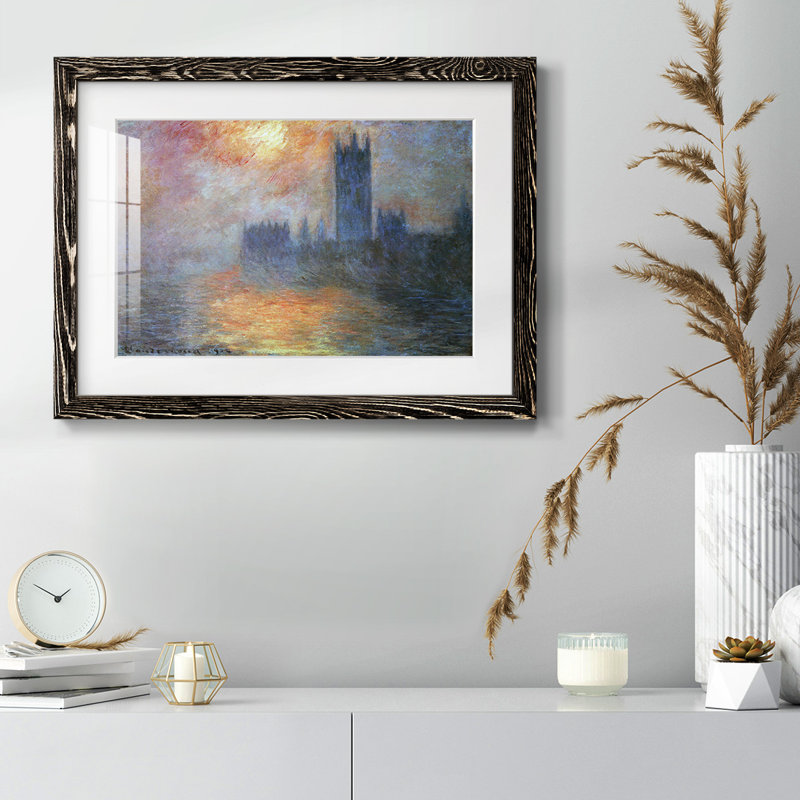 Les maisons du Parlement, coucher de soleil par Monet, reproduction d'art sur papier, Noir, H 22 po x l 32 po x P 1,5 po