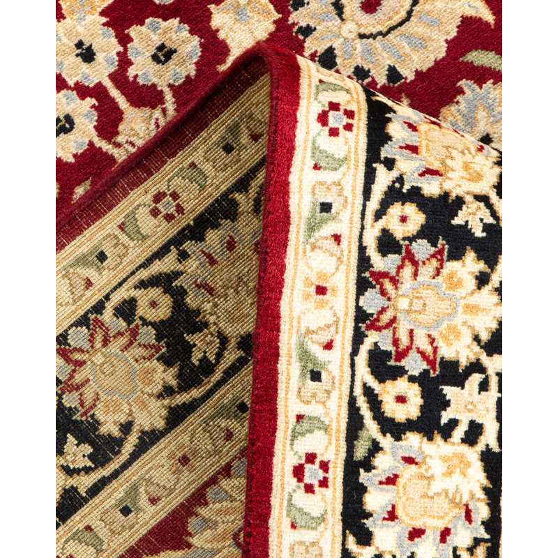 Tapis unique noué à la main Hayner - ivoire / rouge / noir, 3 pi 1 po x 5 pi 3 po
