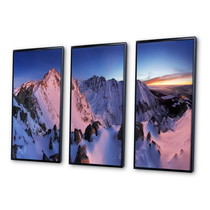 Slates Tatras Winter Mountains - Landscape, ensemble de 3 toiles encadrées, Cadre noir, H 28 po x l 36 po x P 1 po
