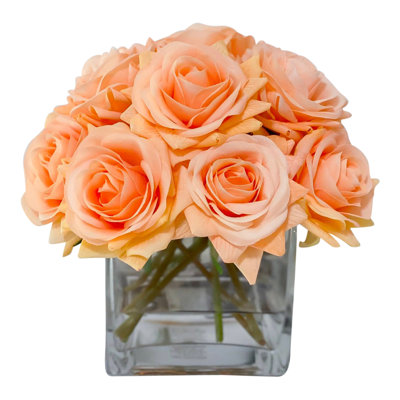 Real Touch Rose Arrangement In Square Glass Vase